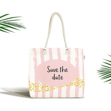 RealHomes Bebek Çantası - Pembe Zeminde Save The Date Motifli Kumaş Çanta