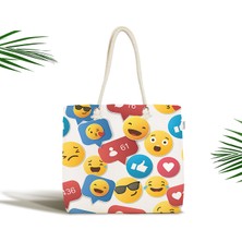 RealHomes Çocuk Çantası - Emoji ve Like Dijital Baskılı Modern Kumaş Çanta