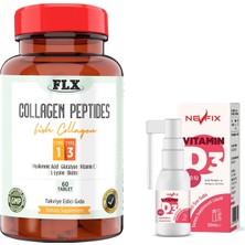 FLX Collagen Peptides Tip 1-3 Balık Kolajeni 60 Tablet & Nevfix Vitamin D3 Sıvı Sprey