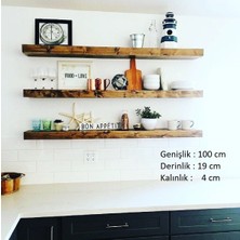 Karaköse Ahşap Çam Masif Ahşap 3"lü Kitaplık Dekoratif  Duvar Rafı Çiçeklik 100 cm x 19 cm x 4 cm  Kalınlık