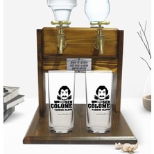 BK Kişiye Özel Renkli Baskılı Çünkü Sen Çölüme Yağmur Oldun Tasarımlı Ikili Rakı Bardağı ve Çift Musluklu Doğal Ahşap Rakı Standı-6
