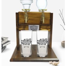BK Kişiye Özel Renkli Baskılı Yeşilçam Replikleri Seni Babandan Isteyeceğim Tasarımlı Ikili Rakı Bardağı ve Çift Musluklu Doğal Ahşap Rakı Standı-2