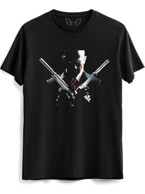 Alfa Tshirt Hitman Resimli Baskılı Siyah Tshirt