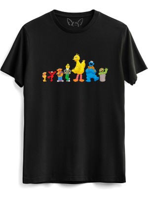 Alfa Tshirt Susam Sokağı Dijital  Baskılı Siyah Tshirt