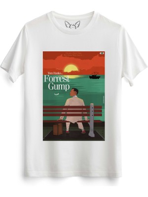 Alfa Tshirt Forrest Gump Resimli Baskılı Beyaz Tshirt