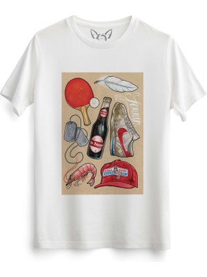 Alfa Tshirt Forrest Gump Resim Baskılı Beyaz Tshirt