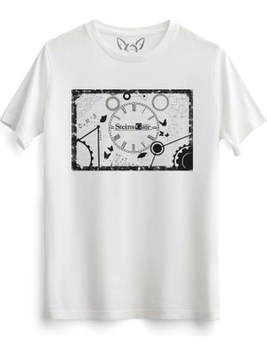 Alfa Tshirt Steins;gate Dijital Baskılı Beyaz Tshirt