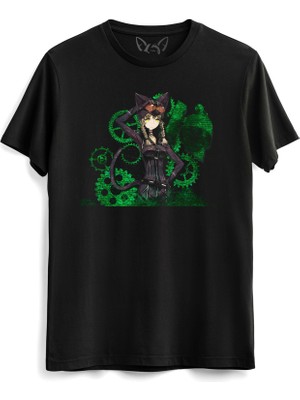 Alfa Tshirt Steins;gate Resimli  Siyah Tshirt