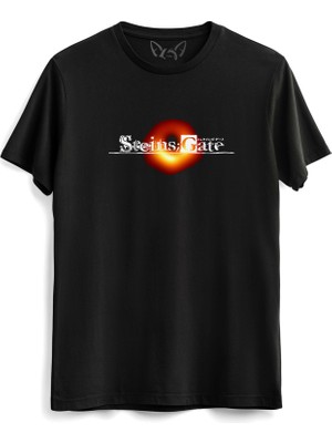 Alfa Tshirt Steins;gate Tasarımlı Resimli Baskılı Siyah Tshirt