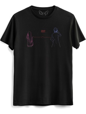 Alfa Tshirt Steins;gate Neon Baskılı Siyah Tshirt