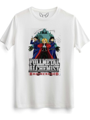 Alfa Tshirt Fullmetal Alchemist Resimli Baskılı Beyaz Tshirt