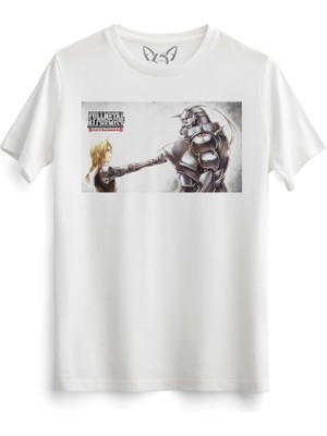 Alfa Tshirt Fullmetal Alchemist Baskılı Beyaz Tshirt