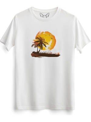 Alfa Tshirt Palmiye Baskılı Beyaz Tshirt