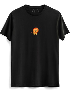 Alfa Tshirt  Animal Aslan Resimli Baskılı  Siyah Tshirt