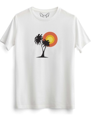 Alfa Tshirt Palmiye Resim Baskılı Beyaz Tshirt