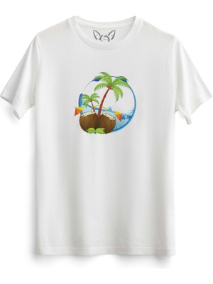 Alfa Tshirt Palmiye Dijital Baskılı Beyaz Tshirt