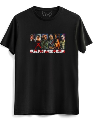 Alfa Tshirt Rammstein Resimli Dijital Baskılı Siyah Tshirt