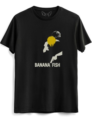 Alfa Tshirt Banana Fish Resimli  Siyah Tshirt