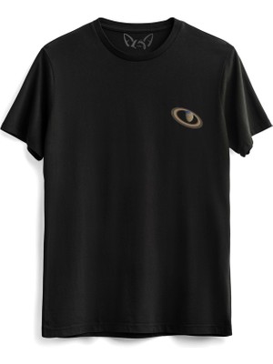 Alfa Tshirt Satürn Resimli Dijital Baskılı  Siyah Tshirt