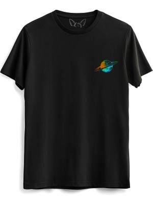 Alfa Tshirt Satürn Dijital Baskılı  Siyah Tshirt