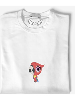 Alfa Tshirt Animal Papağan Dijital Baskılı Çocuk Beyaz Tshirt
