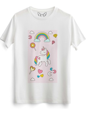 Alfa Tshirt Unicorn Dijital Baskılı Çocuk Beyaz Tshirt
