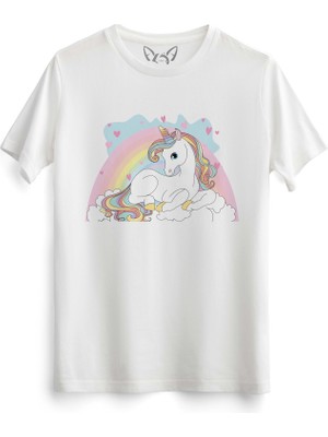 Alfa Tshirt Unicorn Dijital Baskılı Çocuk Resimli Beyaz Tshirt