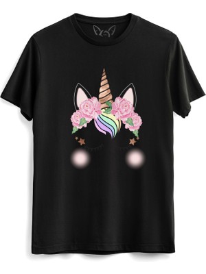 Alfa Tshirt Unıcorn Baskılı Çocuk Siyah Tshirt