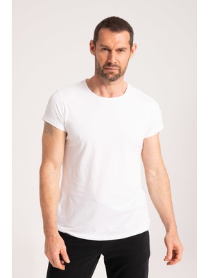 Yüksek Kalite %100 Pamuk Kumaş Arkası Uzun Erkek Tişört, Yuvarlak Yaka Beyaz Basic Tshirt Regular