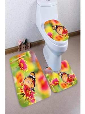 İnka Halı Antibakteriyel Yıkanabilir Kaymaz Dot Taban 3'lü Klozet Takımı (60CM x 100CM - 55CM x 60CM - 47CM x 50CM) İNKZ6043