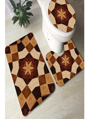 İnka Halı Antibakteriyel Yıkanabilir Kaymaz Dot Taban 3'lü Klozet Takımı (60CM x 100CM - 55CM x 60CM - 47CM x 50CM) İNKZ6054