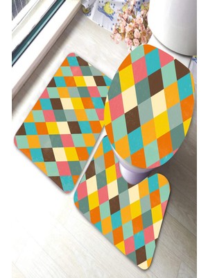 İnka Halı Antibakteriyel Yıkanabilir Kaymaz Dot Taban 3'lü Klozet Takımı (60CM x 100CM - 55CM x 60CM - 47CM x 50CM) İNKZ6102