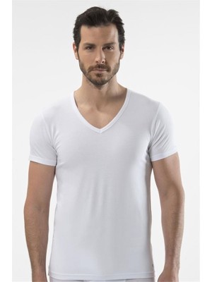 Cacharel 1306 V Yaka Kısa Kollu Erkek T-Shirt - Beyaz