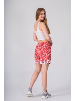 Narina Pamuklu Viskon Kumaşından Etnik Tarzda Beli Lastikli Kısa Şort