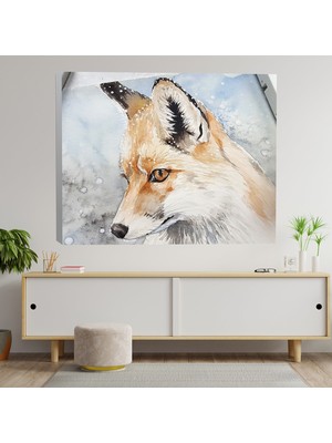 Deko Gonya Sulu Boya Tilki Temalı Dekoratif Kanvas Tablo