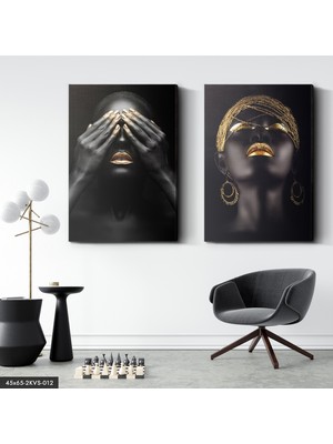 Evine Moda Siyahi Kadın Gold 2 Parça Kanvas - Canvas Tablo