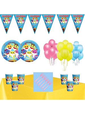 Parti Furyası Baby Shark   Tema Doğum Günü Parti Seti Ekonomik Süsler 24 Kişilik