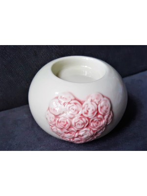 Morlalem Yuvarlak Gül Kalp Dekorlu Mumluk Silikon Kalıp K-318, Taş Tozu Sabun Alçı Mum Kalıbı