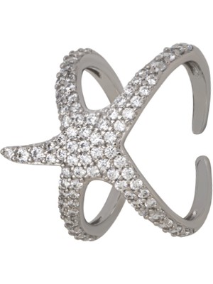 Cacharel 18 Ayar Beyaz Altın Kaplama Ayarlanabilir Gümüş Deniz Yıldızı Yüzük