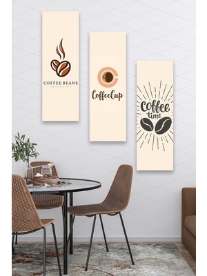 Düş Duvarı 3 Parça Cafe Dekor Kahve Time  Desenli Mdf Duvar Tablosu