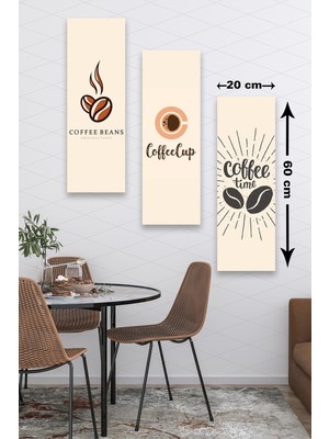 Düş Duvarı 3 Parça Cafe Dekor Kahve Time  Desenli Mdf Duvar Tablosu