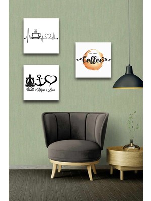 Düş Duvarı 3 Parça Cafe Aksesuar Desenli Mdf Duvar Tablosu