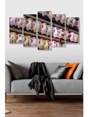 Düş Duvarı 5 Parça Çin Dilek Feneri Desenli Mdf Duvar Tablosu