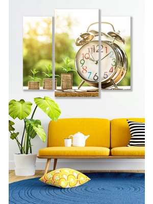 Düş Duvarı 3 Parça Çalar Saat Sabah Desenli Mdf Duvar Tablosu