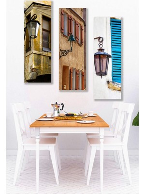 Düş Duvarı 3 Parça Sokak Lambası Desenli Mdf Duvar Tablosu