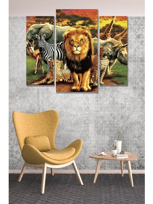 Düş Duvarı 3 Parça Safari Desenli Mdf Duvar Tablosu