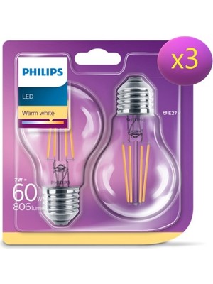 Philips LED Classic Ampul 60W A60 E27 Non-Dim 2700K 3'lü Ekopaket Ampül