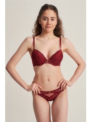 Pemilo Kadın 5101410 Push Up Dantelli Sütyen Takım Bordo