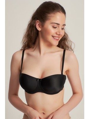 Pemilo Kadın 305010 Desteksiz Dolgusuz Mikrofiber Straplez Sütyen Siyah