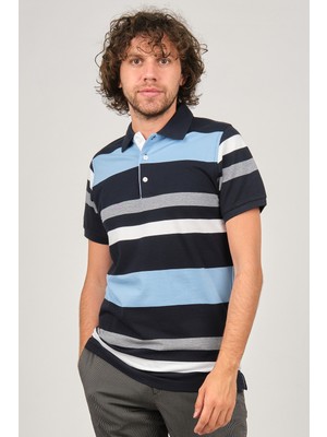 Desen Triko Erkek Polo Yaka Blok Desenli T-Shirt 0249820 Laci-Indigo